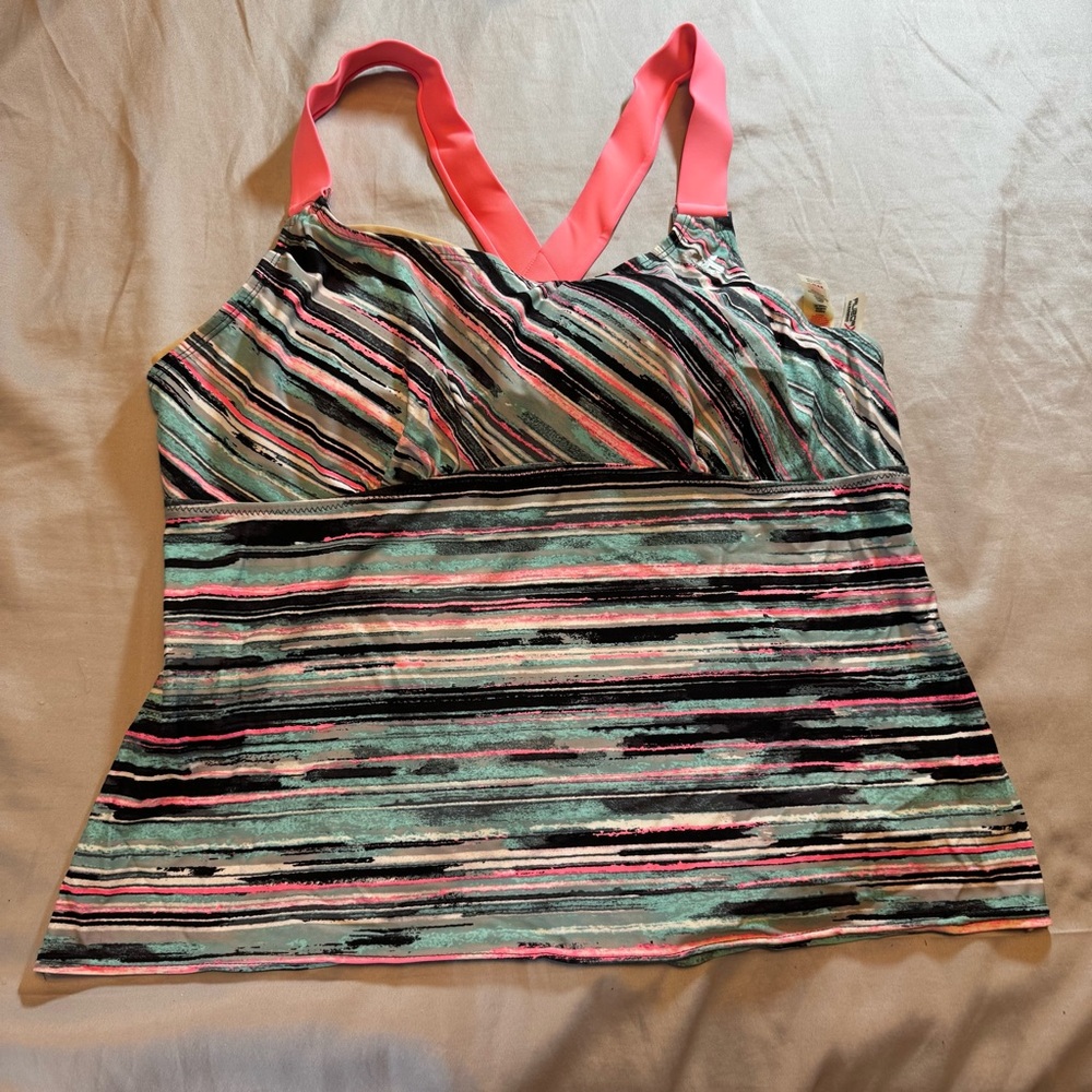 ZeroXposur Pink and Black Swimwear Tankini Top 18W Lined Cups